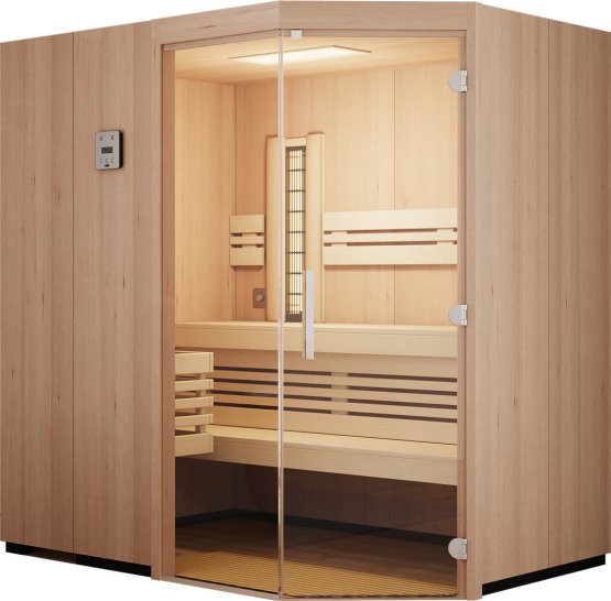 Sauna - Infraworld Optima Zirbe Eckeinstieg Paneele - Klicken Sie auf das Bild um die Galerie zu öffnen