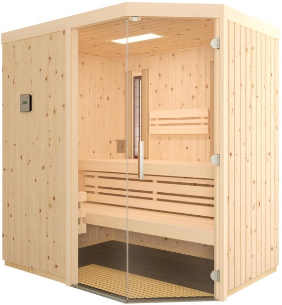 Sauna - Infraworld Optima Fichte Eckeinstieg Profilbretter